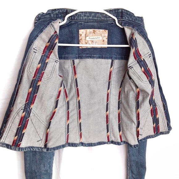 VTG ABERCROMBIE & FITCH Moto Style Denim Jean Jacket Size XSmall / Small - Picture 6 of 8